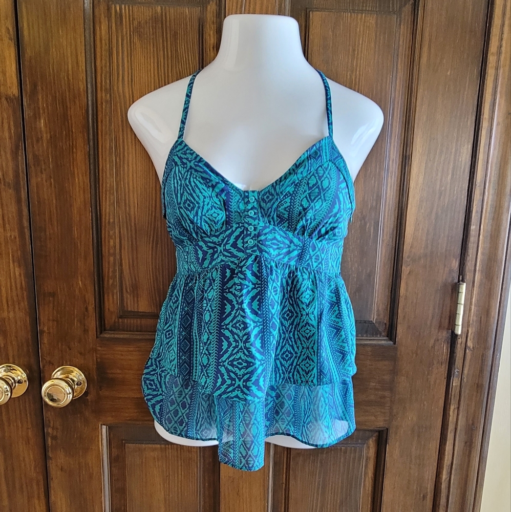 American Eagle Outfitters Sz S Navy & Green Halter P2P 15 L 17.7